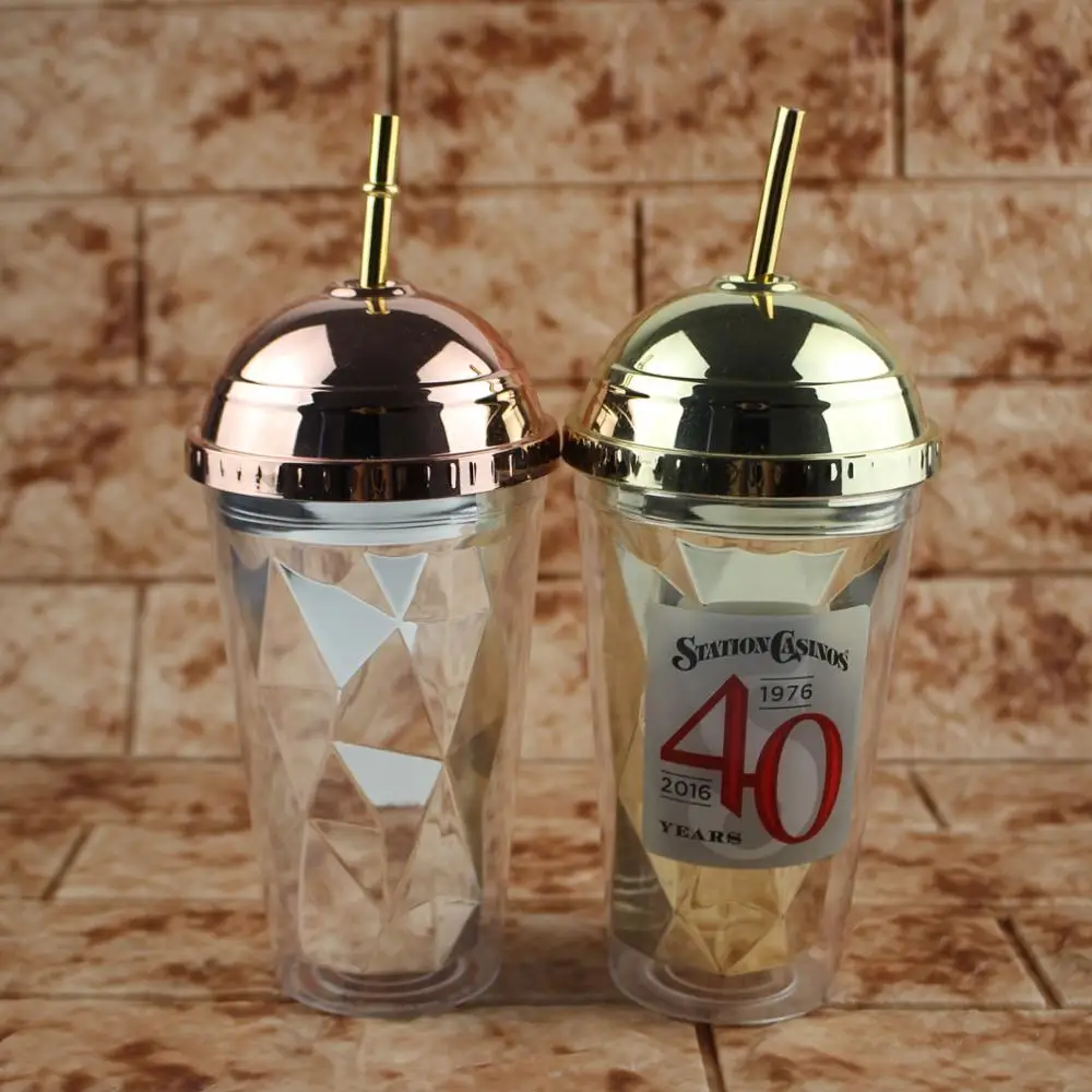 Стакан с соломинкой золотистые и розовые двухстенные питьевые чашки кофейные кружки 16 унций нестандартная Алмазная чашка купольной