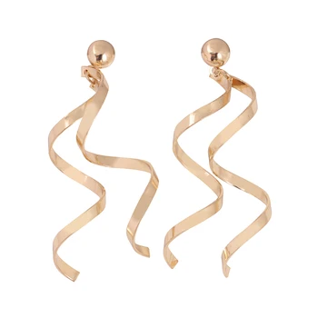 free sample wish hot selling Fashionable simplify wavy geometric long tassel earrings jewelry shiny smooth S shape for female