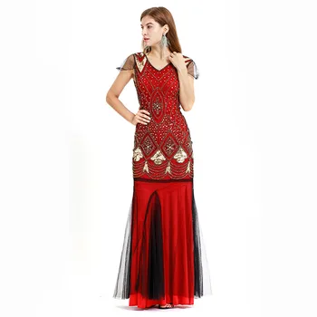 One piece floor length sequin beaded vintage long women party ball dresses dinner evening gown