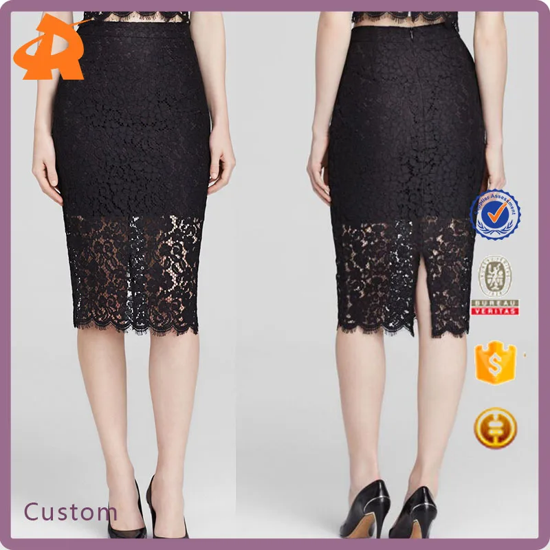 black lace pencil mini skirt