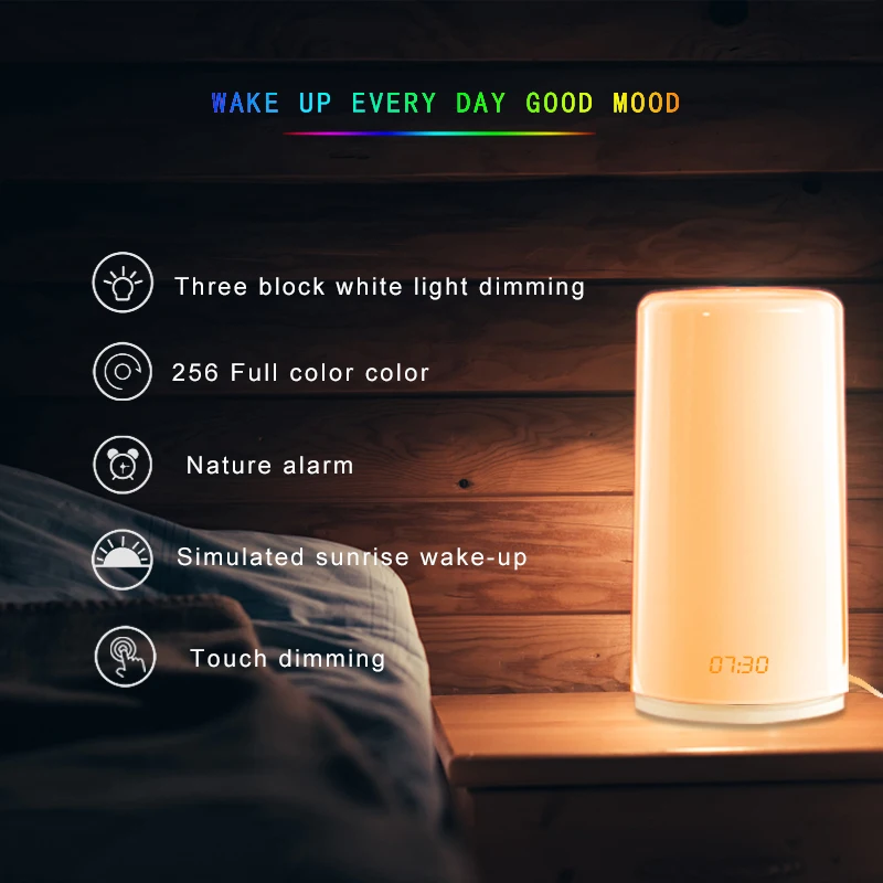 
Прикроватная тумбочка лампа восход солнца имитация природы звуки будильник 