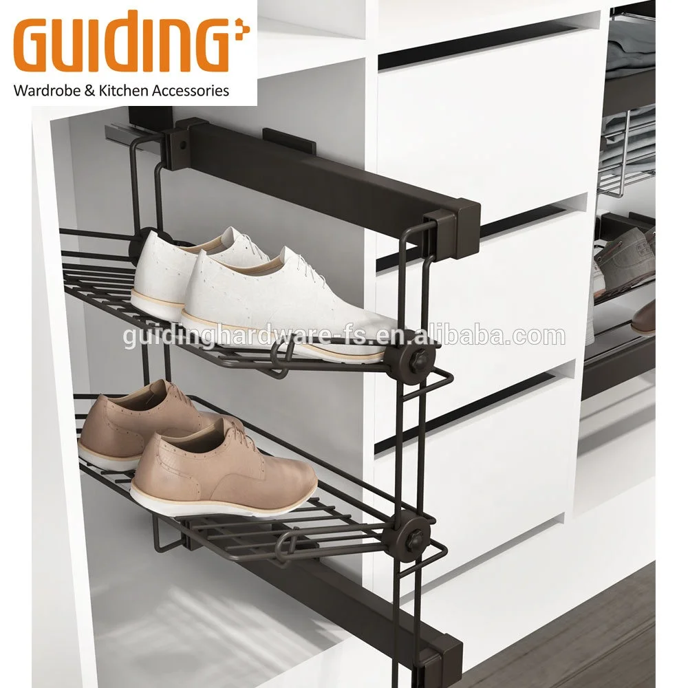 Lateral Pull-out 4 Tier Metallic Shoe Shelf  with Dtc Hinge Soft Closing
