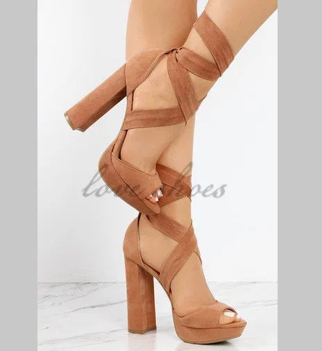tan suede block heel sandals