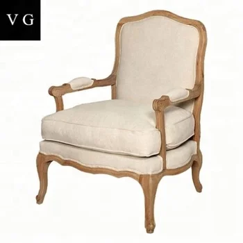 Luxury antique leisure chair solid wood chair with high quality fabric upholstery