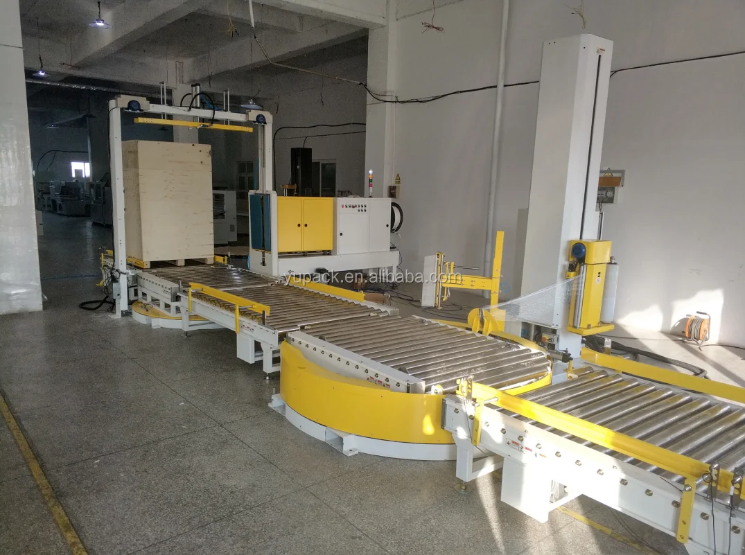 Fully Automatic in Line Pallet Wrap Machine with Pallet Strapping Machine
