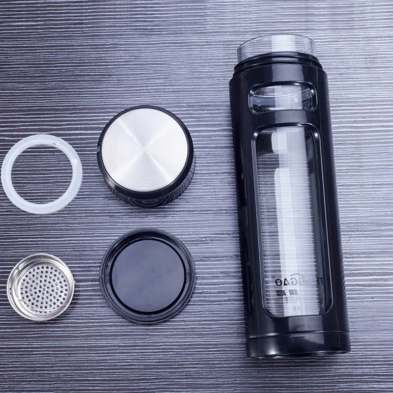 Стеклянная бутылка для воды без бисфенола А, 14 унций, с ситечком для заваривания чая, высококачественный инфузер для фруктов, бутылка для воды с крышкой, доступны частные этикетки
