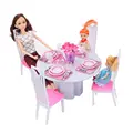 Miniature Furniture High Simulation of White Porcelain Dining Table for Barbie Doll House DIY Toys for
