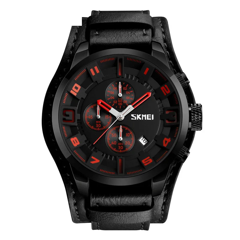 High Quality Big Strap Leather Watch Mens Watches Japan Mov't Quartz  Relojes Skmei 9165