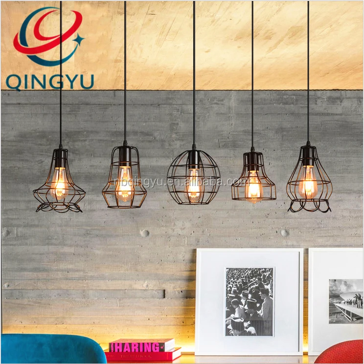 Industrial ST64 Edison Bulb Cage String Lights Hanging Pendant Metal Iron Wire Fixture Lamp