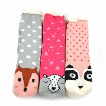 Woman Women Ladies Cheap Animal Knitted Winter Home Indoor Lounge Slipper Socks With Plush Sherpa Lining In Stock Wholesale