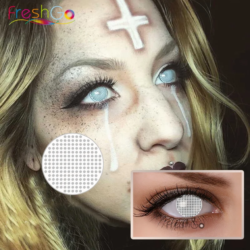 Pseyeche Хэллоуин цветные контактные линзы сумасшедших слепой контактные линзы красная сетчатая Голливуд цветные контактные линзы