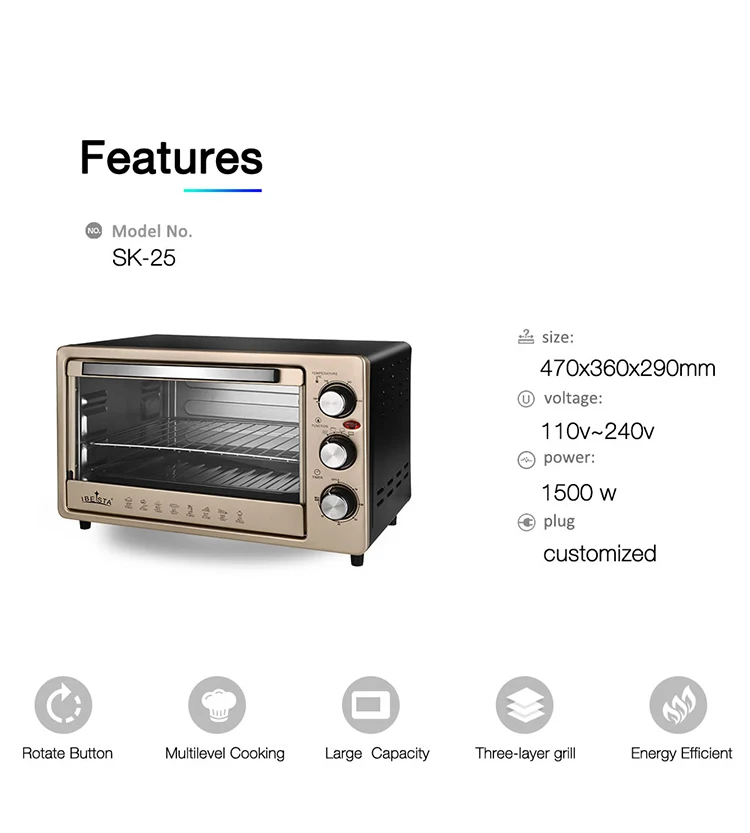 Andong 23l Golden Color Table Top Electric Oven Roast Bake Grill Home