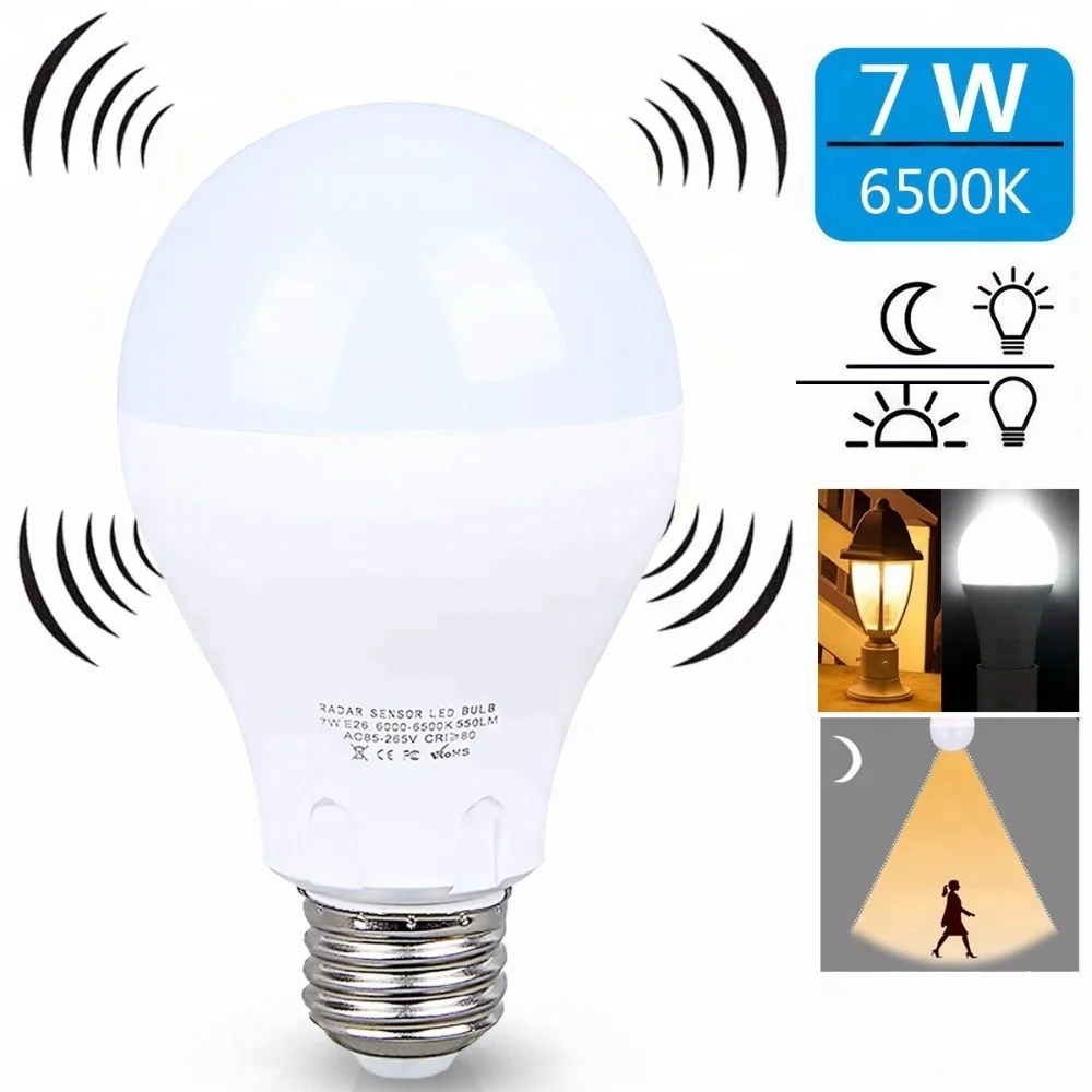 Microwave Motion Sensor E27 Led Light Bulb Auto Dimmer Brightness Sensor 7w Led Bulb Led Light