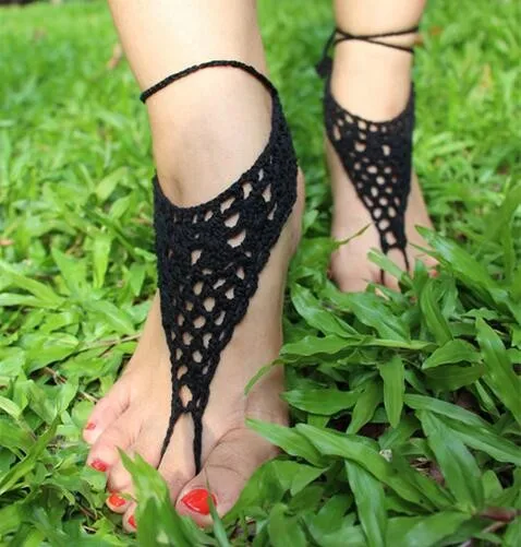 Crochet Barefoot Sandals, Brown Nude Shoes, Wedding Foot Jewellery