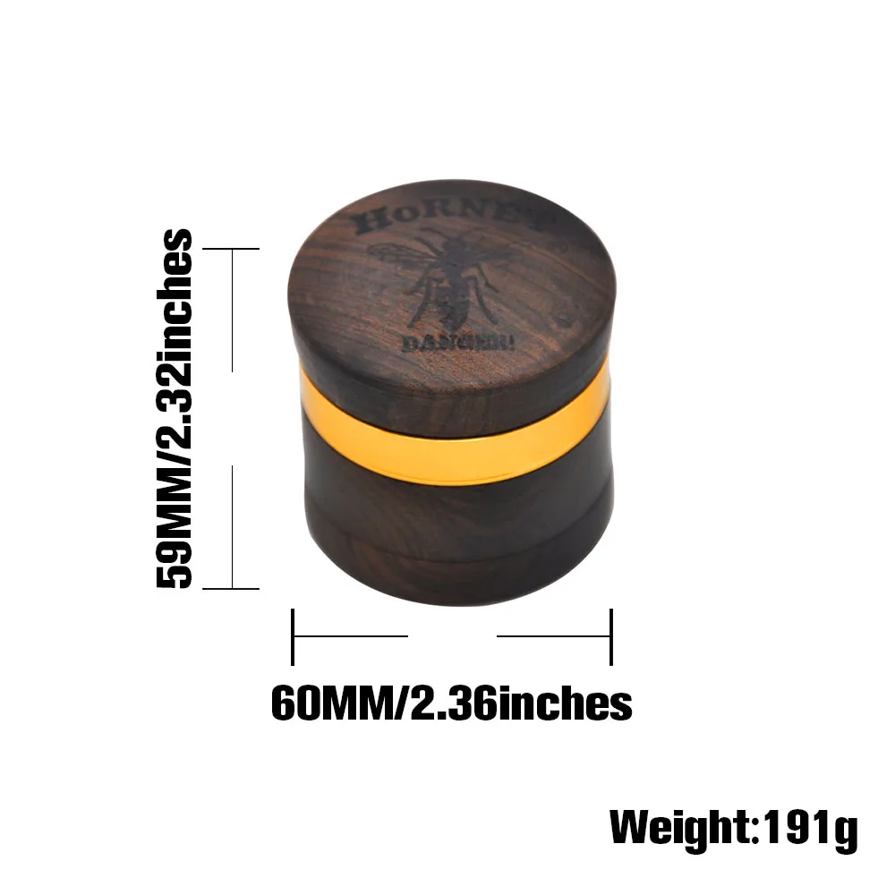2 layer wood tobacco cigarette grinder HORNET Premium Rosewood Custom Tobacco Herb Grinder 60 MM 2 Layers Aluminum  Sharp Diamond Teeth Smoking Herbal Grinder