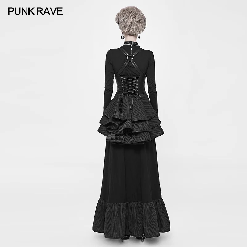 Панк рейв WQ-361 стимпанк длинные черные PU корсет вечернее платье для выпускного вечера