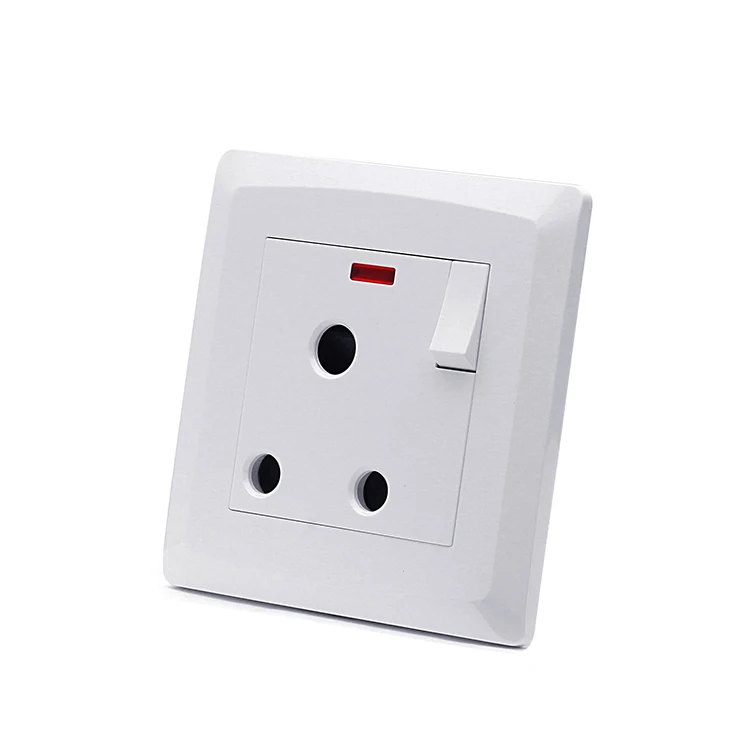 VNX Good Quality UK Switch and Socket PC Plate British Standard White Color 3pin 250v 15a Electric Wall Socket With 1gang Switch