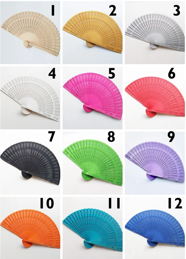 Цветной Китайский традиционный свадебный деревянный вентилятор с черной ручкой из сандалового