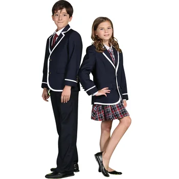latest styles spring autumn blazer pants and dress kids primary school uniform boy and girl 2pieces clothing sets