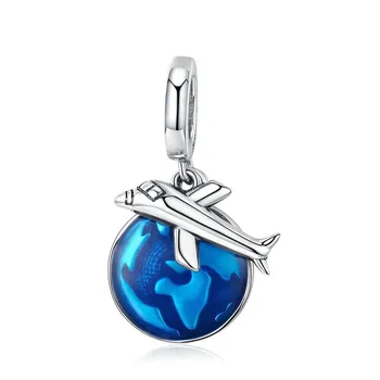 New Arrival 925 Sterling Silver Travel Around World Plane Charm Pendant Fit women Bracelet & Necklaces Jewelry BAMOER