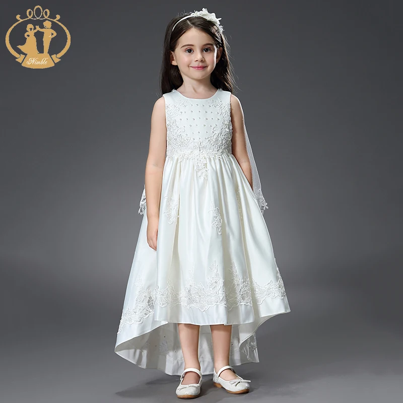 Nimble Unique New Design Bead Puffy Champagne Little Bride Dress for Kids Girls