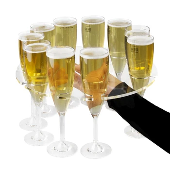 Custom Clear Acrylic Champagne Flute Serving Tray Perspex Champagne Flute Suspension Trays for Bar Party