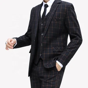 Latest Design Men's Business Suits Single Breasted Coat Pant Suit TR Notch Lapel Black Color Polyester/Rayon Zipper Fly Plus