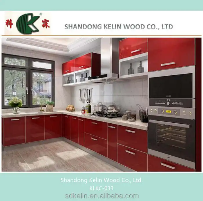 Китайский красный глянцевый кухонный шкаф