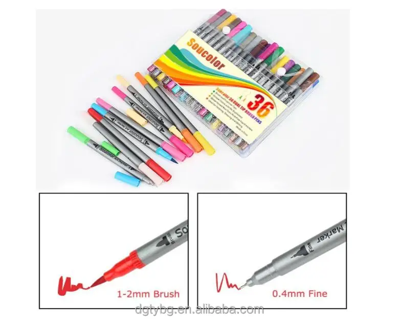 Dual Tip Brush Marker Pens, Tanmit 0.4 Fine Tip Markers & Brush Highlighter Pen