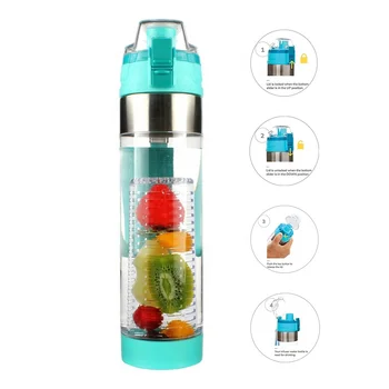Hot selling Infusion Pro Premium BPA Free Tritan Sports Drinking Plastic Fruit Infuser Water Bottle Flip top lid ith spout
