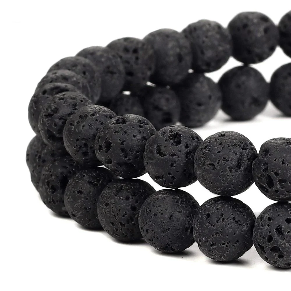 Natural Black Lava Beads Strand Round Rock Jewelry Making 4mm 6mm 8mm 10mm  12mm