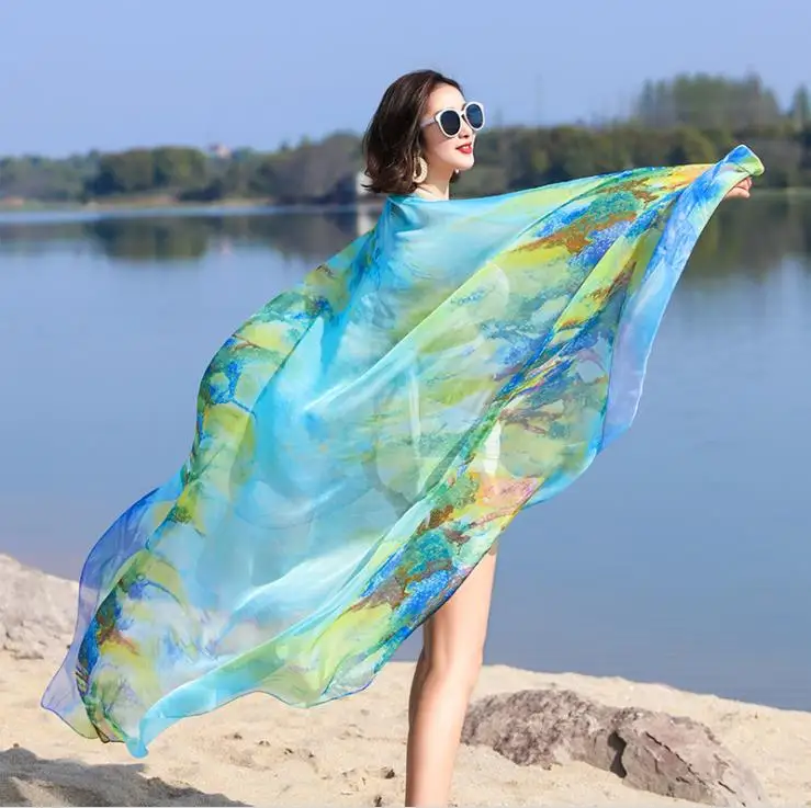 ShiningLove Women Fashion Printing Scarf Sunshade Absorbent Rectangle Shawl Beach Towel for Beach Sports Fitness Exercise Gym Wear 