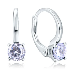 POLIVA Solitaire Huggie Leverback Earrings Cubic Zirconia Earing 925 Sterling Silver Creative Japan and South Korea Simple Round