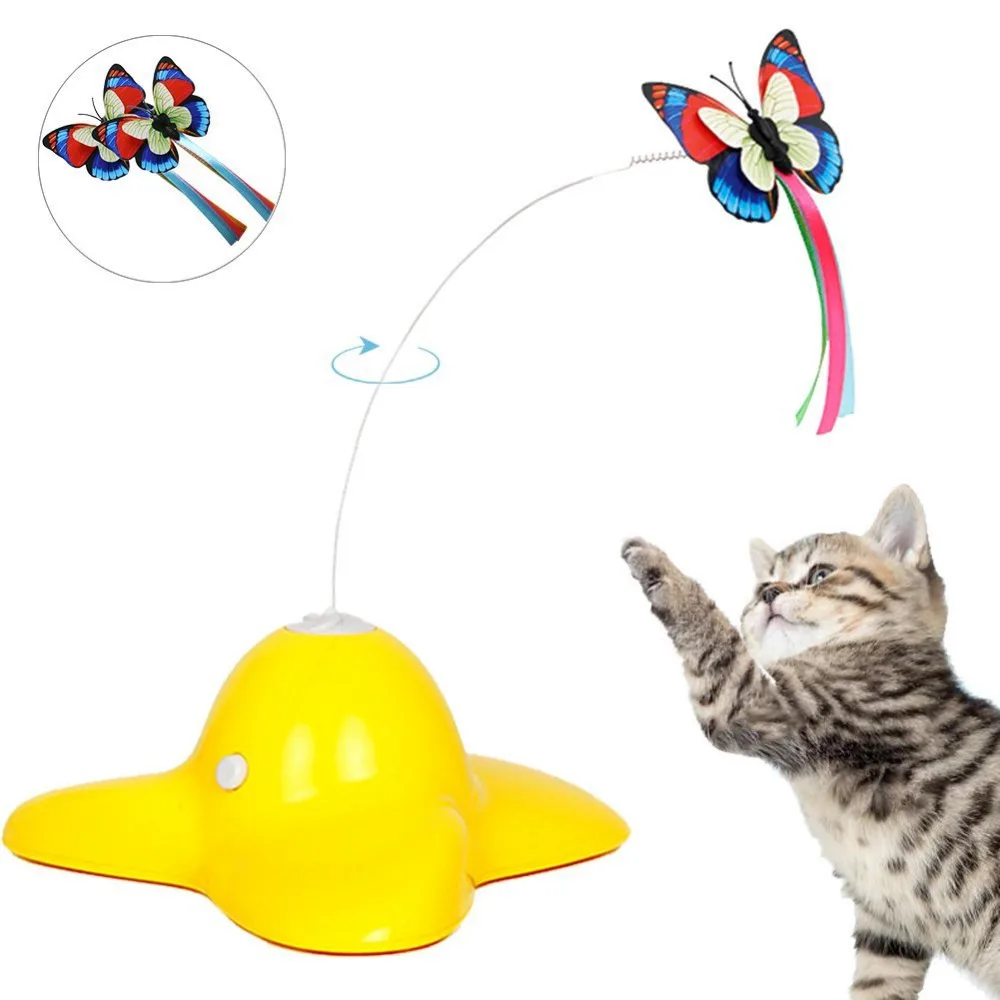 Yissma Electric Cat Toy Rotante Butterfly Teaser Toy Interactive con Due Farfalle Lampeggianti di Ricambio per Gatti 