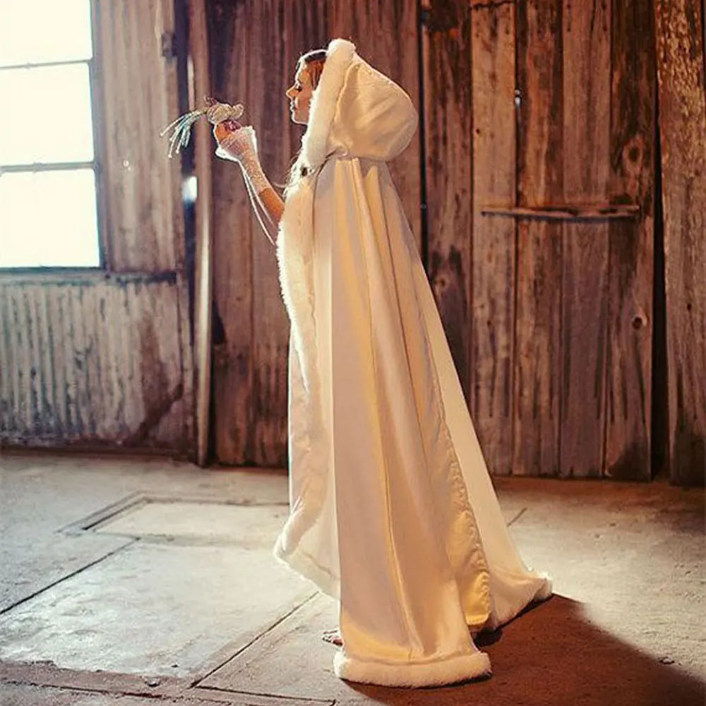 white fur bridal cape