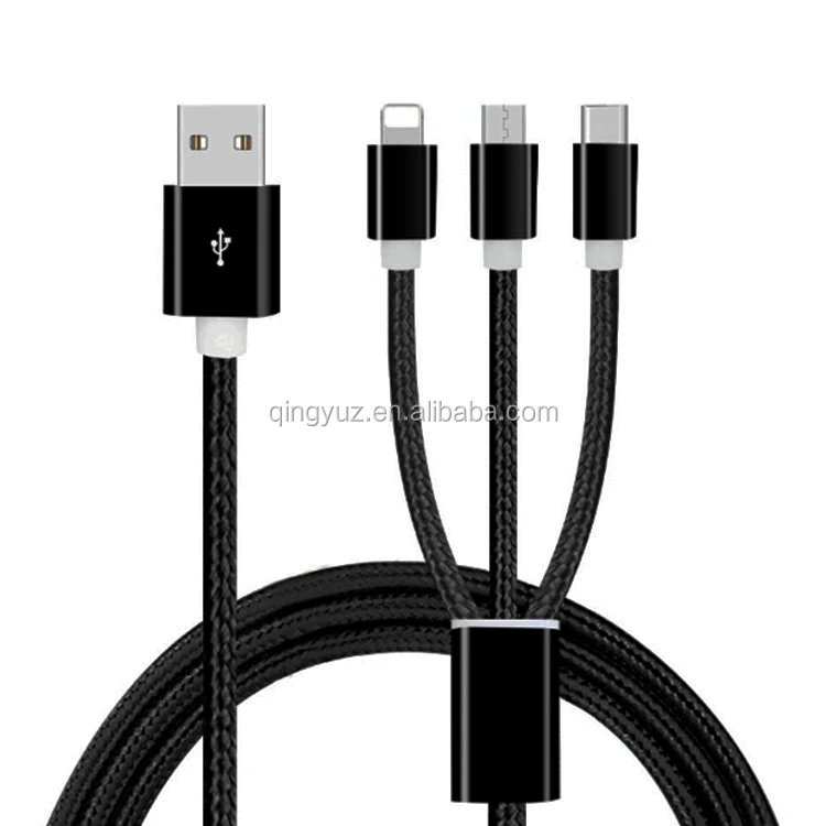 Производство, логотип под заказ, нейлоновая оплетка, несколько 3 в 1, usb-кабель для зарядки для iPhone, Тип c для micro