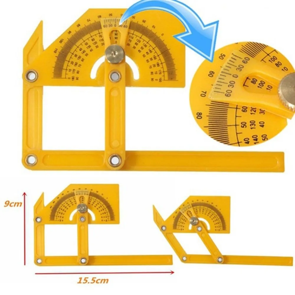 Herramienta profesional de medición multiángulos 0-180 con visor de ángulo plástico medidor de mitra establecidos reglas transportador Angleizer amarillo constructores artesanos goniómetro