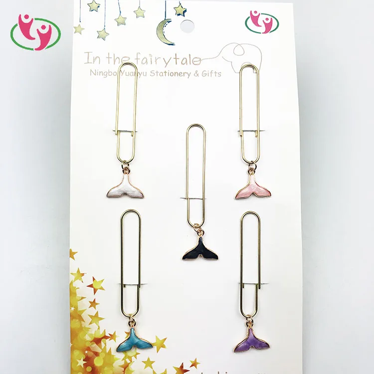 Индивидуальный дизайн яркая рыба причудливая форма хвоста декоративный золотой цвет нержавеющая сталь книжный знак скрепка для бумаги