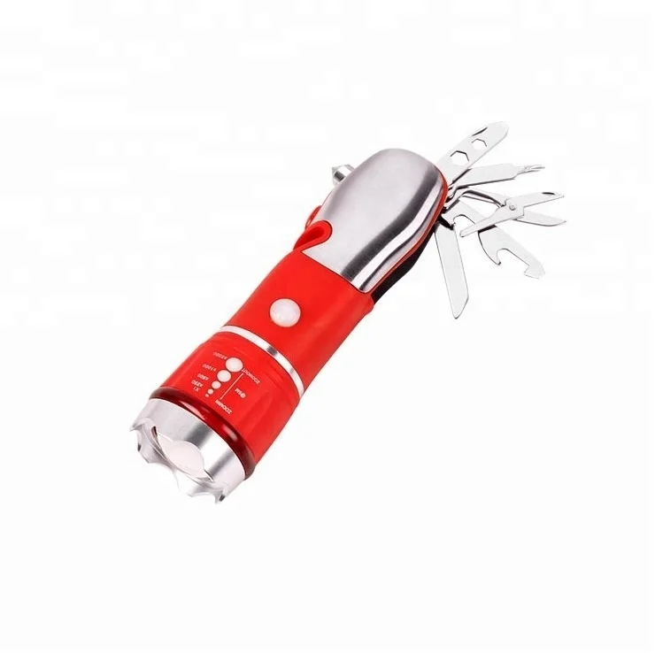 Multi Functional Camping Pocket LED Torch Zoom Multi Tool Stainless Knife Flashlight