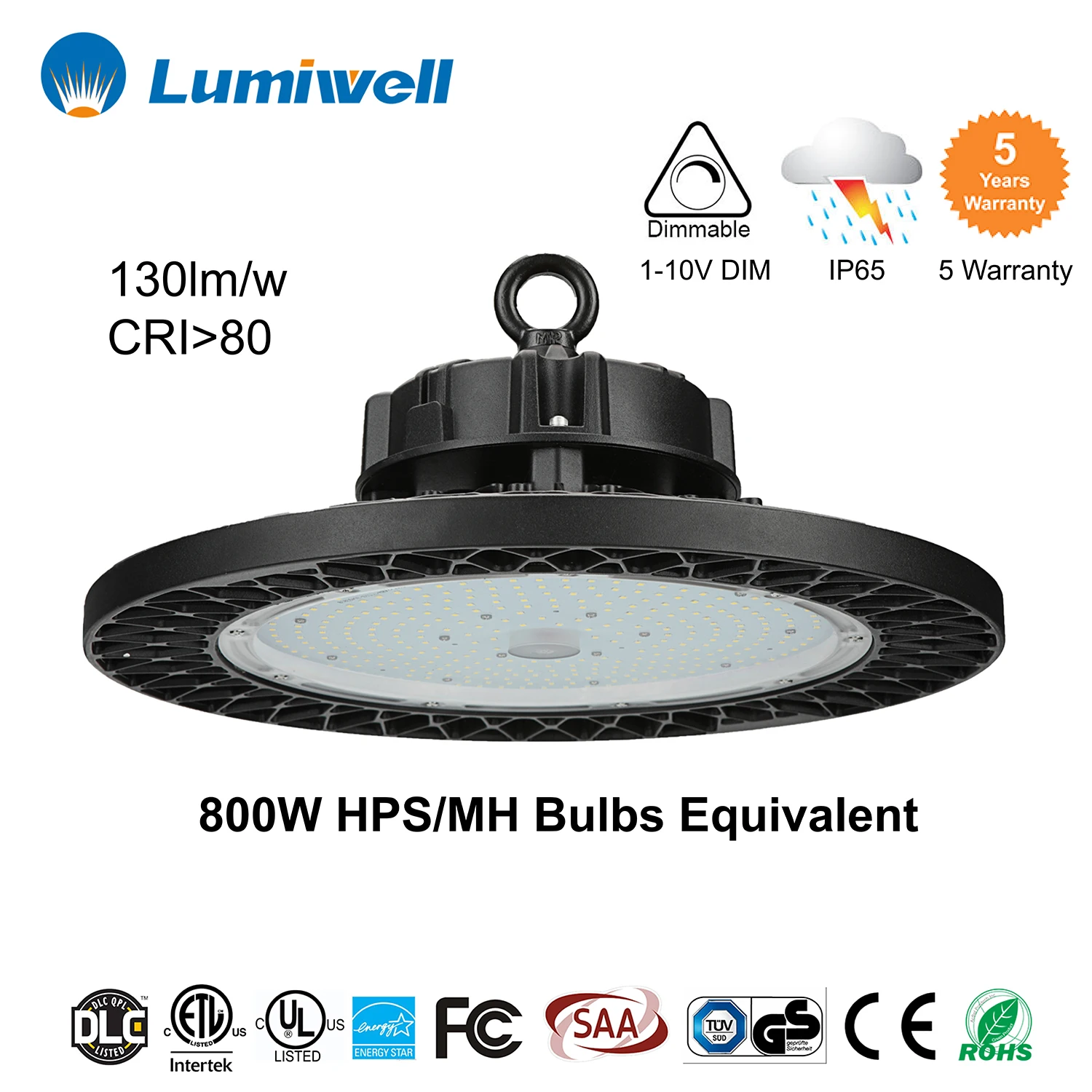 ETL DLC 5 лет гарантии 100 лм/Вт 1-10 В с регулируемой яркостью в наличии в США 150 Вт 200 Вт 240 Вт светодиодный подвесной светильник с микроволновым датчиком