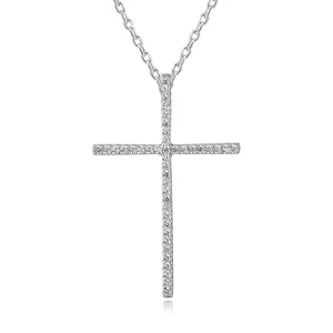 POLIVA Exquisite Solid 925 Sterling Silver Jesus Faith Cross Pendant Simple Classic Design with Zircon for Party Jewelry