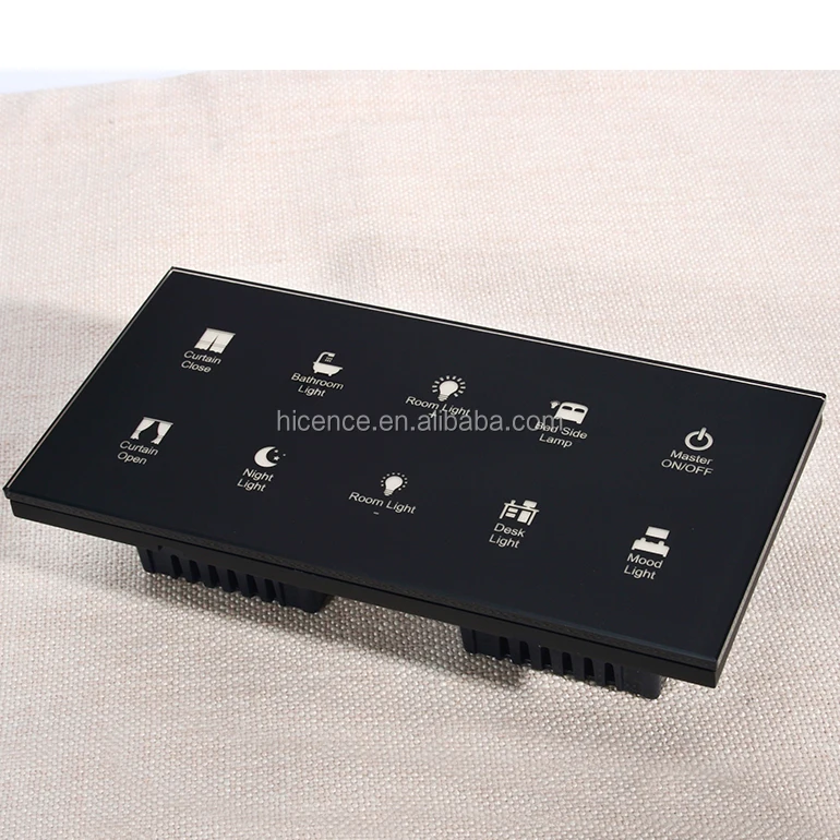 Touch Sensor 10 Gang Light Dimmer Curtain Switch 12V Bedside Control Panel