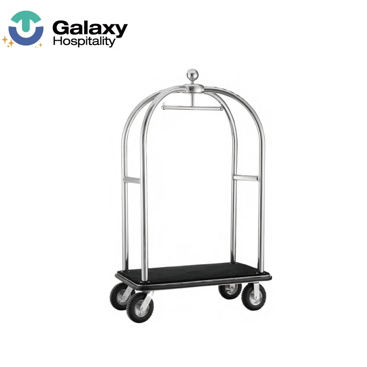 Luxe 5 Star Luggage Cart Baggage Housekeeping Trolley For Bellman Hotel