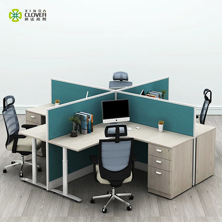 Wholesale Modern Office Table Design Modular X-shape 4 Seater Office Workstation Fabric Material Aluminum Office Partition