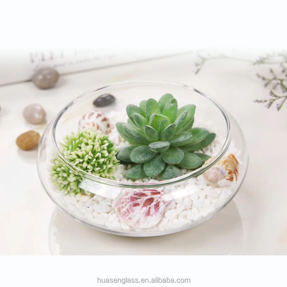 Creative Transparent Glass Fish Tank Round Desktop Goldfish Tank As Vase and Fish Bowl for Home Decoration or Office or Wedding