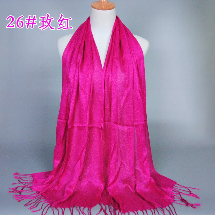 Lady Solid Color Scarf Tassel Shawl Golden Wire Cotton Fabric Scarf Women Hijab