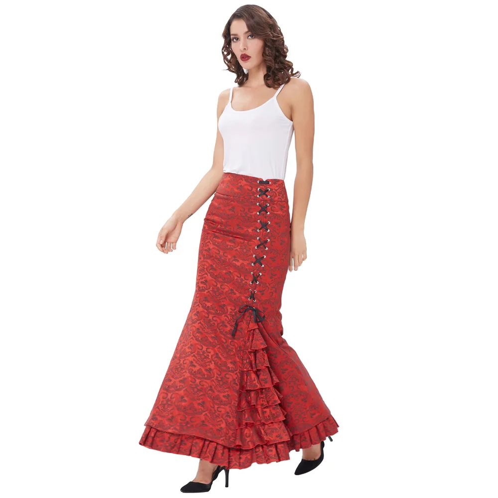 BP Women's Vintage Retro Victorian Style Red Maxi Skirt