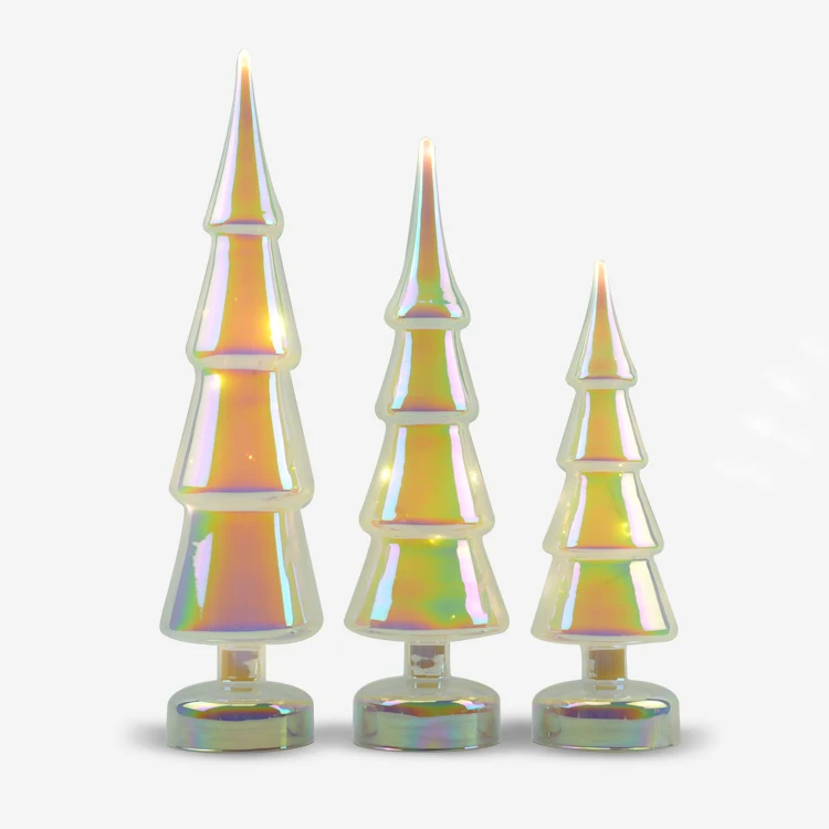 Set of 3 Assorted Trees with Fairy Lights Good Quality Led Glass Christmas Tree Stand Holiday Table Centerpiece  Made In Glass manufacture