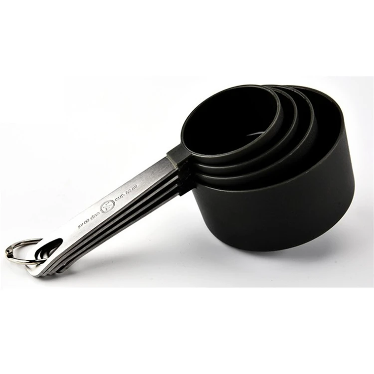 Kitchen Gadgets Stackable 8-piece Black Plastic Measuring Cups and Measuring Spoon Set with Stainless Steel Handle