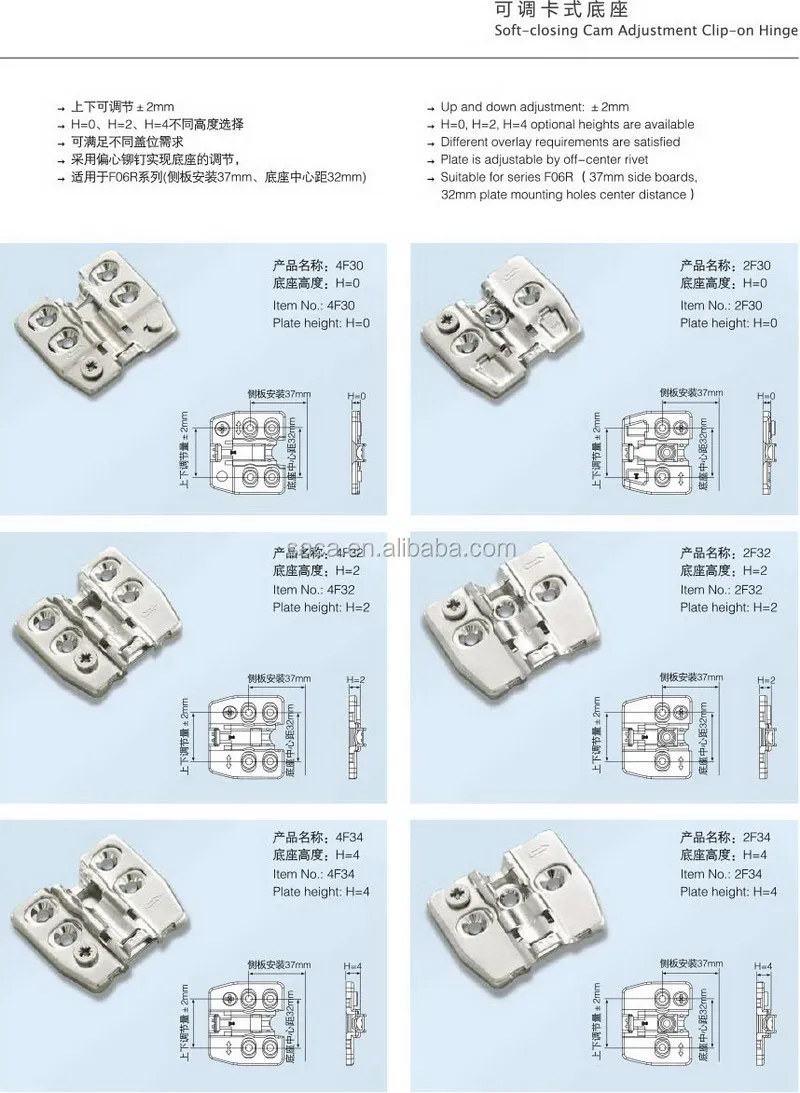 Shabc Heavy Duty 4 Four Hole Hydraulic 3d Hinge Adjustment Furniture